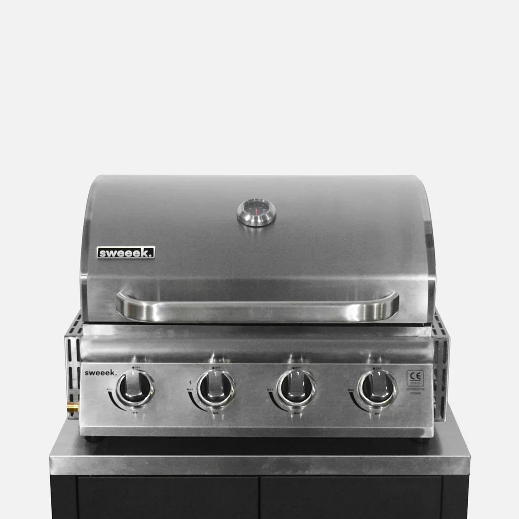 Cuisine extérieure modulable 5 éléments inox avec plancha gaz 4 feux Grimaud