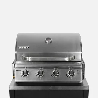 Cuisine extérieure modulable 5 éléments inox avec plancha gaz 4 feux Grimaud
