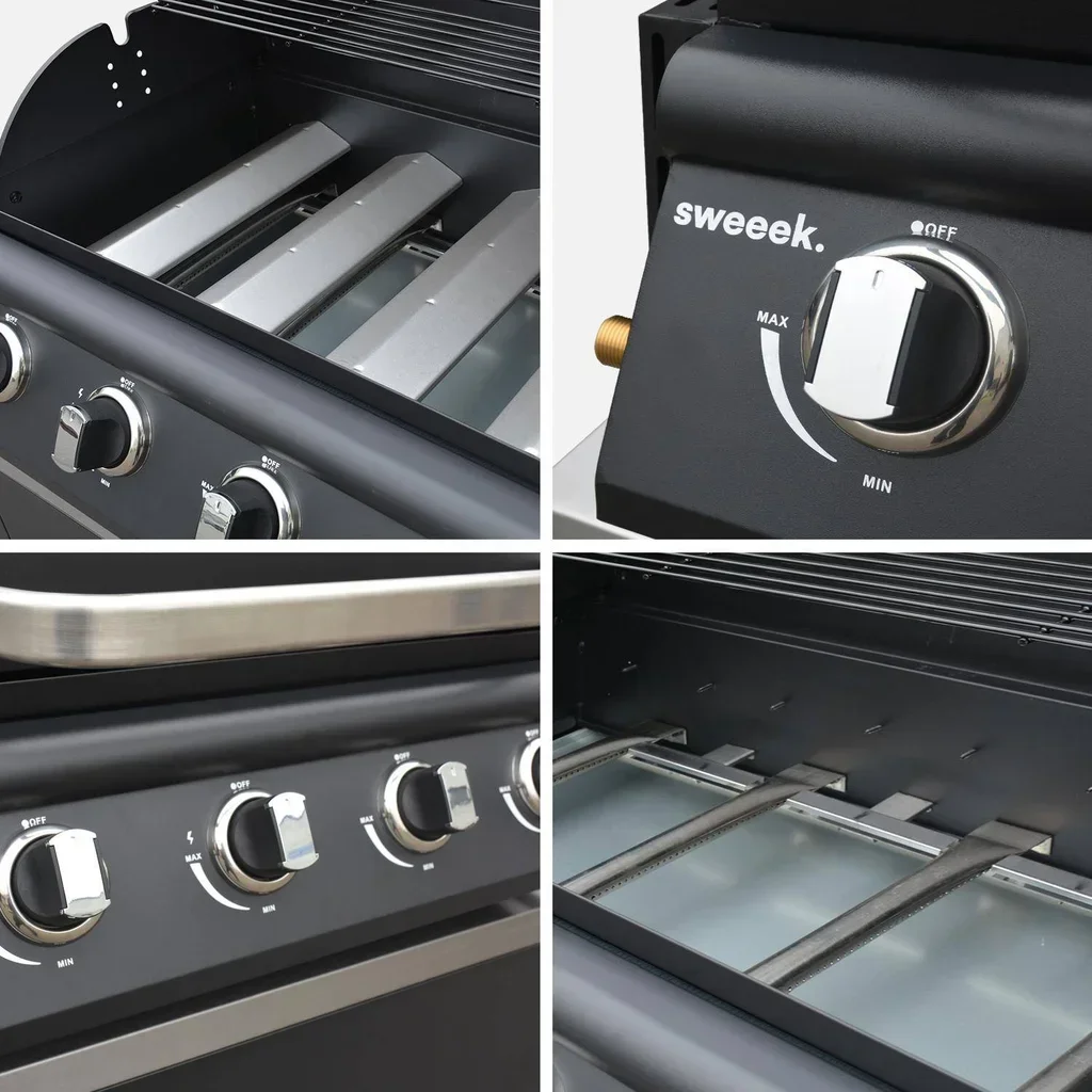 Cuisine extérieure modulable 5 éléments inox avec plancha gaz 4 feux Grimaud