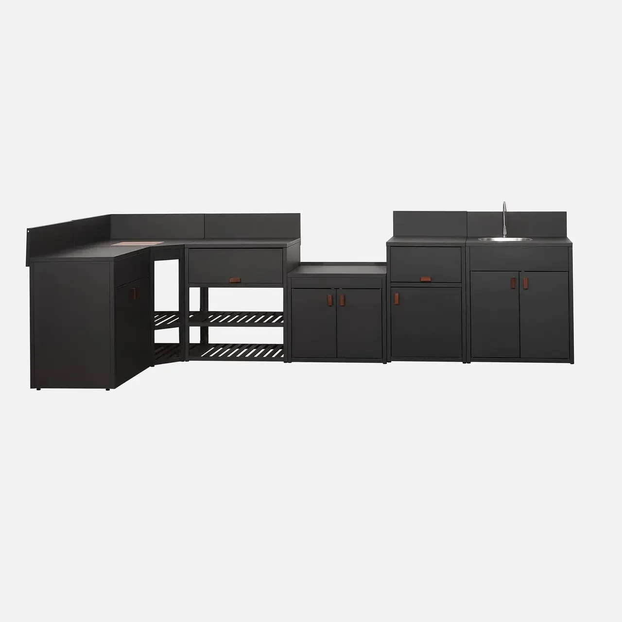 Modular outdoor kitchen Thira 6 modules black steel