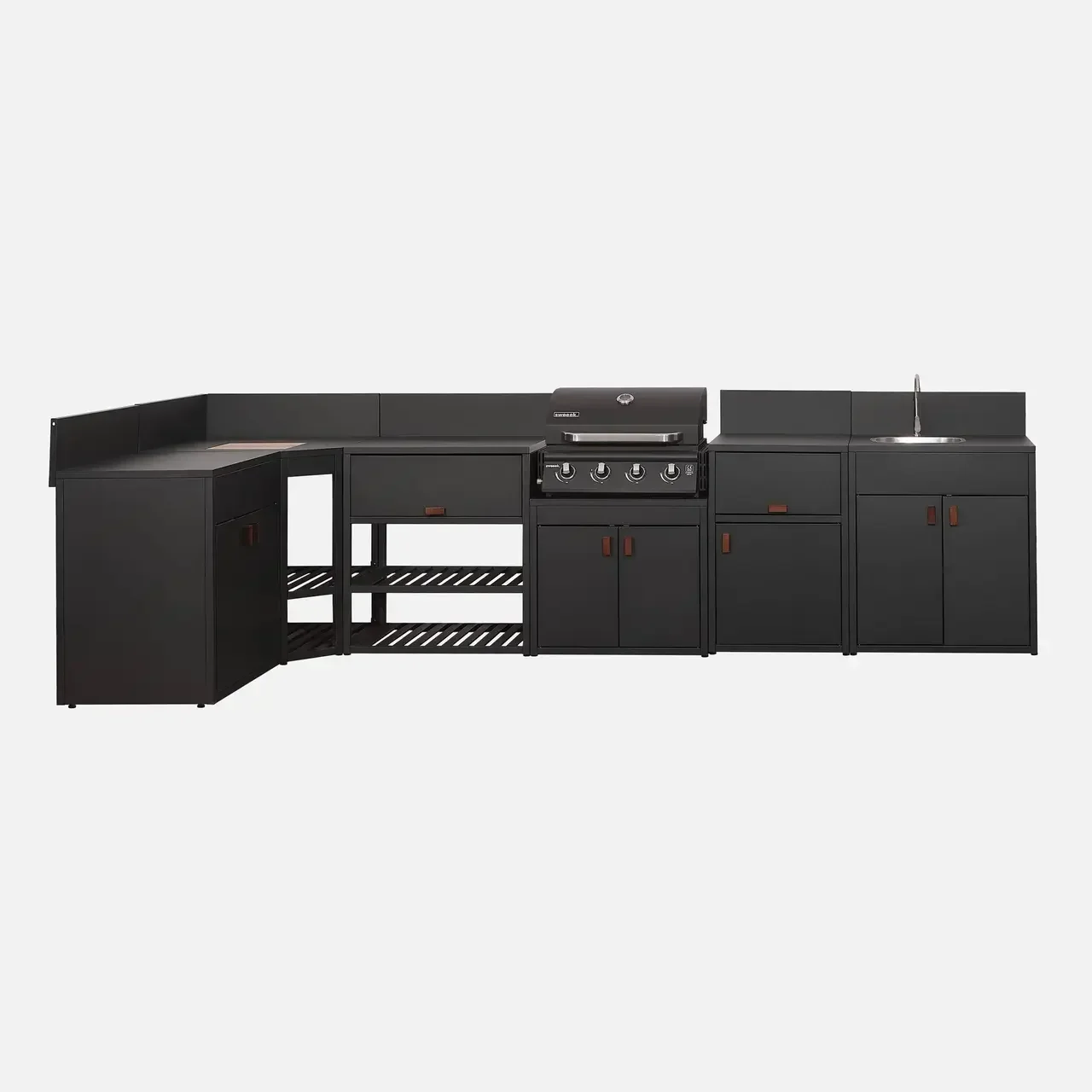 Modular outdoor kitchen steel gas barbecue 4 burners Thira Grimaud