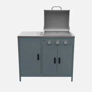 Cuisine d'extérieur modulable barbecue gaz 3 feux avec évier et thermomètre