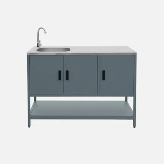 Cuisine d'extérieur modulable barbecue gaz 3 feux avec évier et thermomètre