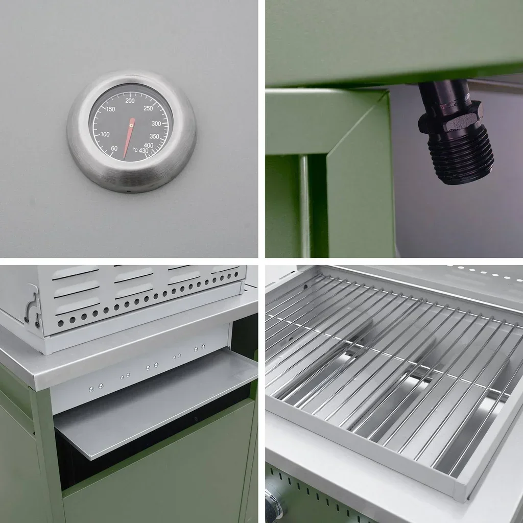 Cuisine d'extérieur modulable 2 éléments - Barbecue gaz 3 brûleurs avec thermomètre et évier