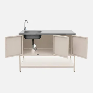 Cuisine extérieure modulable barbecue gaz 3 feux thermomètre évier inox