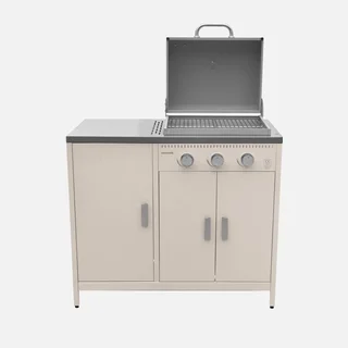 Cuisine extérieure modulable barbecue gaz 3 feux thermomètre évier inox