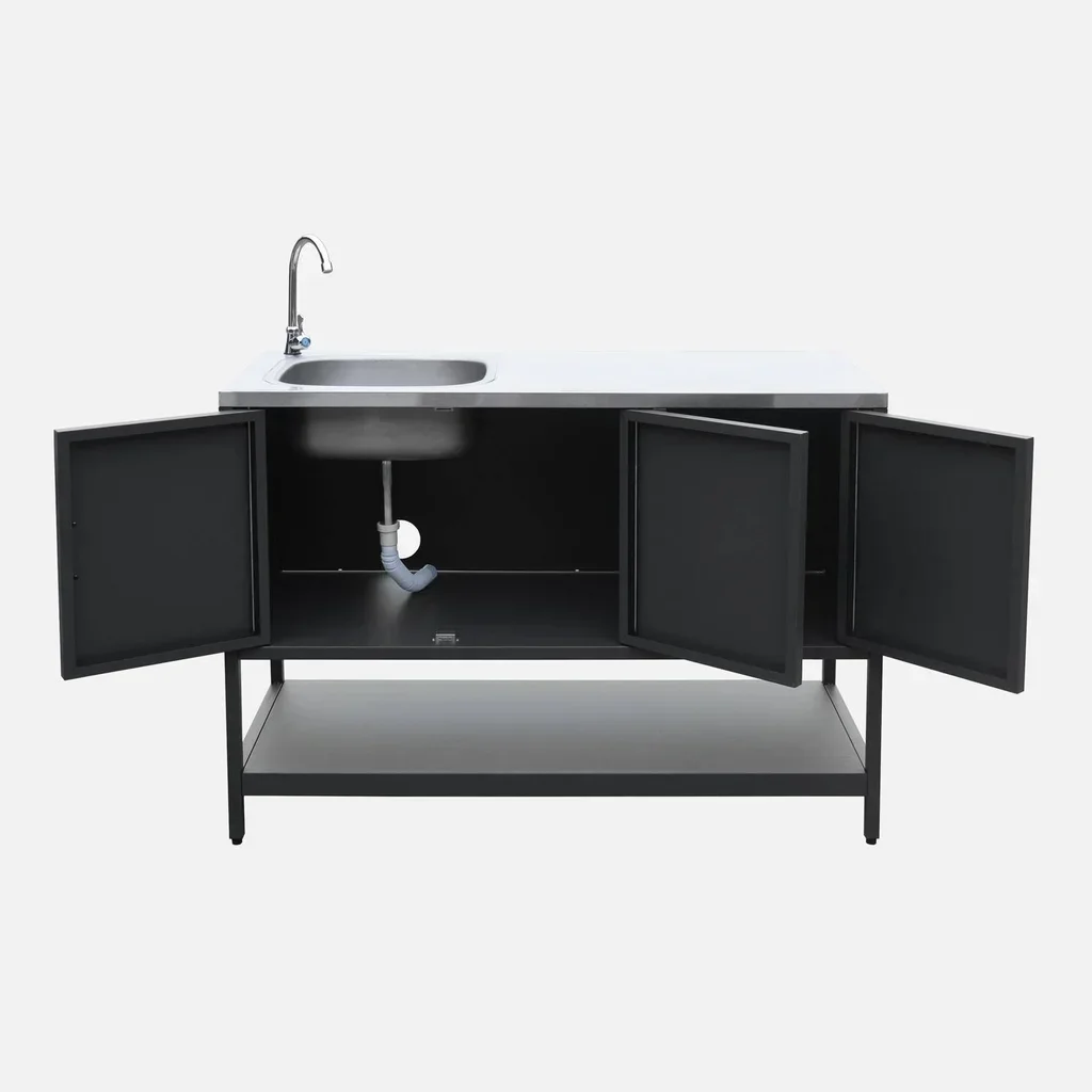 Cuisine extérieure modulable barbecue gaz 3 feux thermomètre évier inox