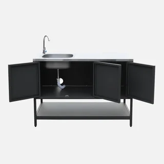 Cuisine extérieure modulable barbecue gaz 3 feux thermomètre évier inox