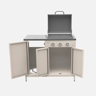 Cuisine extérieure modulable barbecue gaz 3 feux thermomètre évier inox