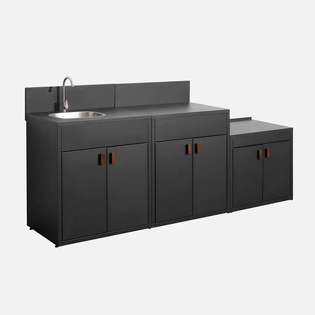 Outdoor modular stainless steel kitchen 3 modules Thira - sink, storage and barbecue