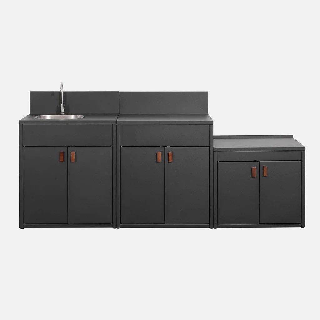 Outdoor modular stainless steel kitchen 3 modules Thira - sink, storage and barbecue