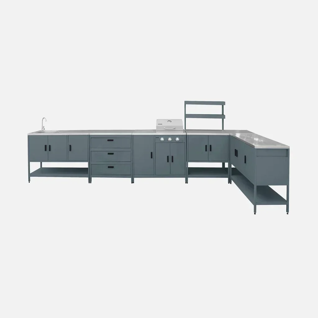 Outdoor Modular Kitchen Naxos Gas Barbecue 3 Burners Thermometer 5 Modules Stainless Steel