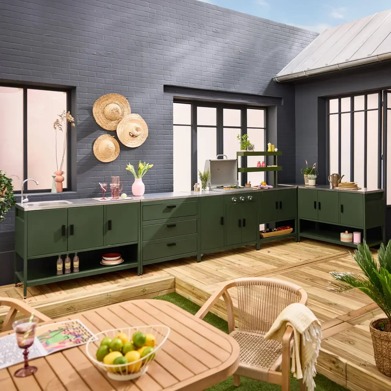 Modular outdoor kitchen Naxos 5 elements with 3-burner gas grill and integrated thermometer