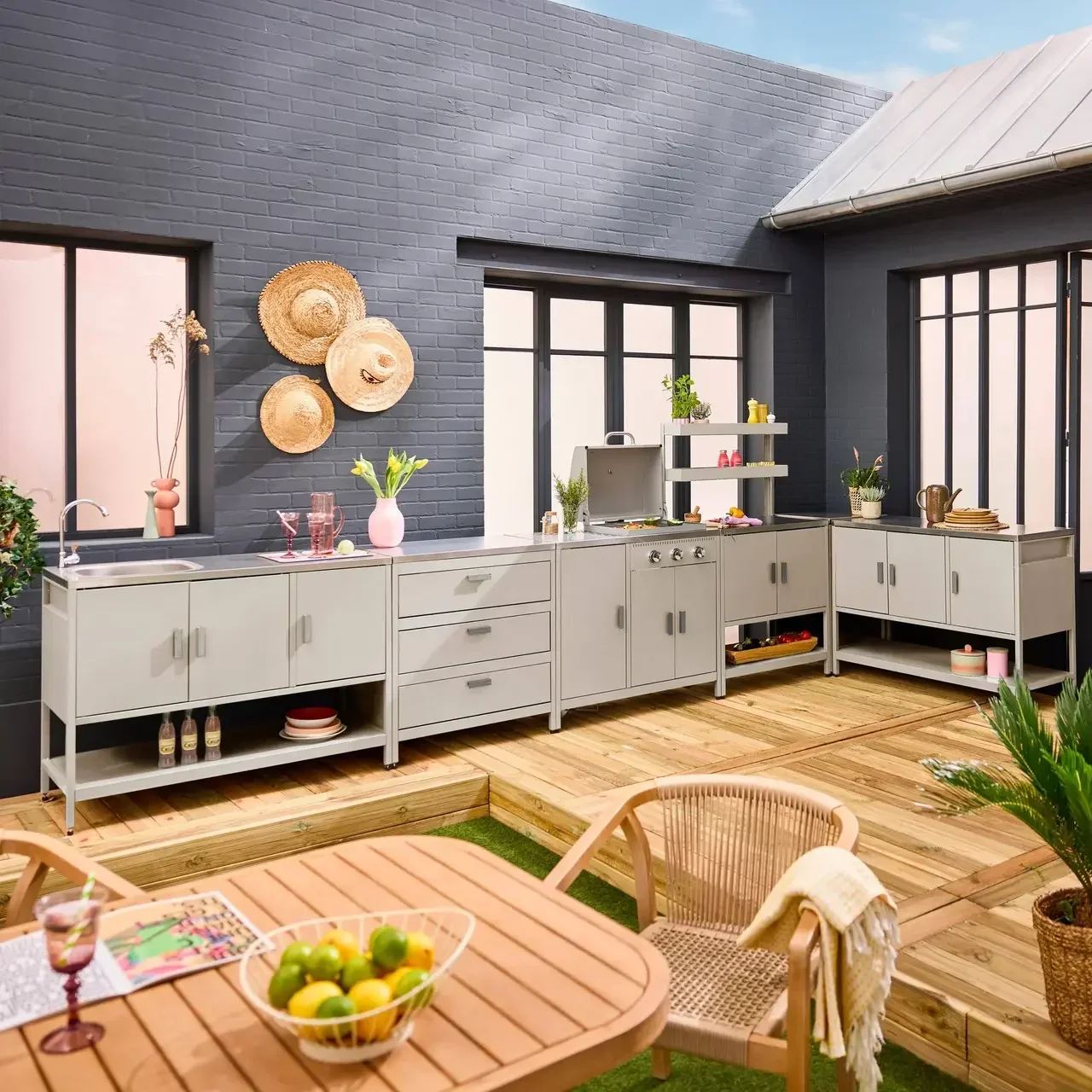 Modular outdoor kitchen 5-piece gas barbecue 3-burner thermometer Naxos