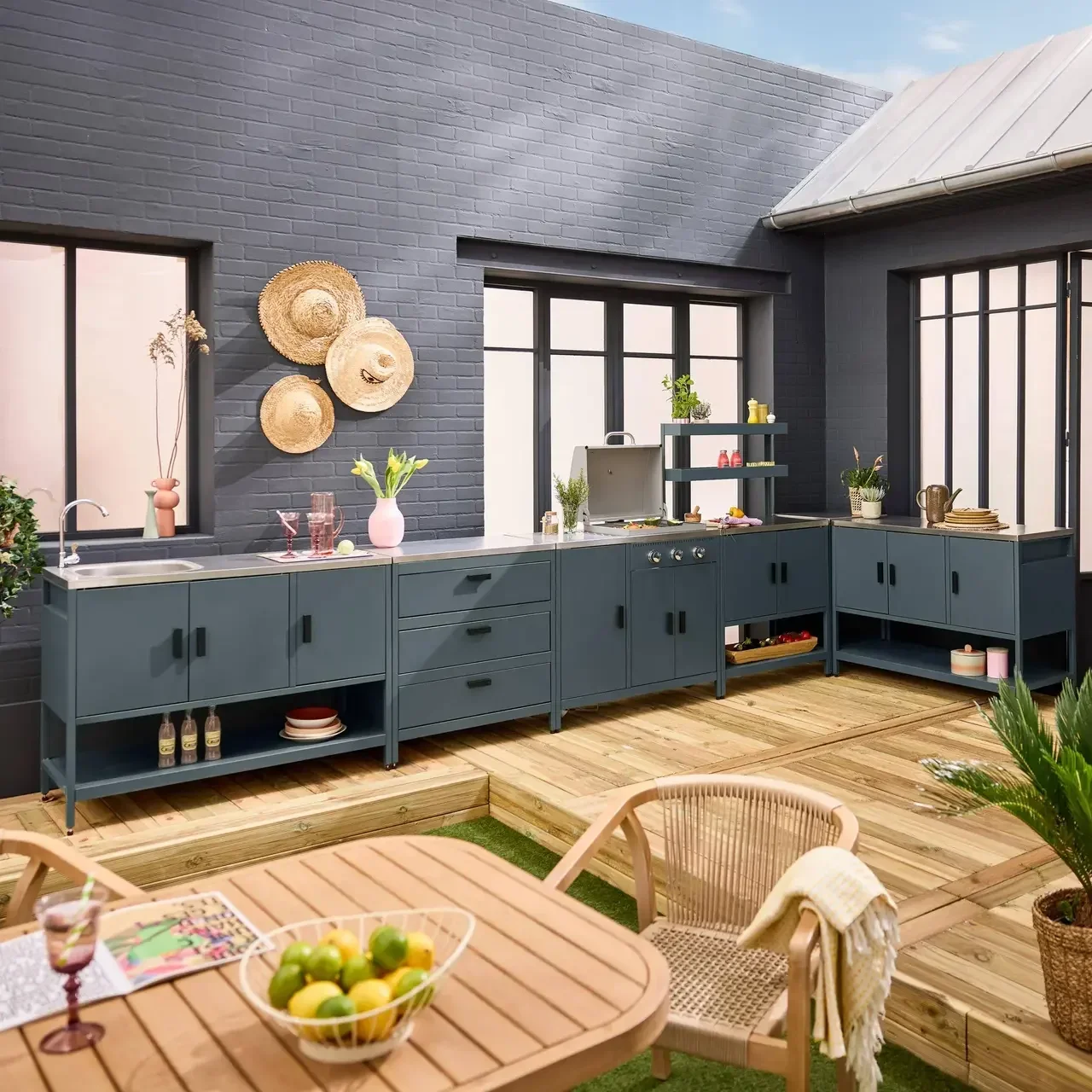 Outdoor Modular Kitchen Naxos Gas Barbecue 3 Burners Thermometer 5 Modules Stainless Steel