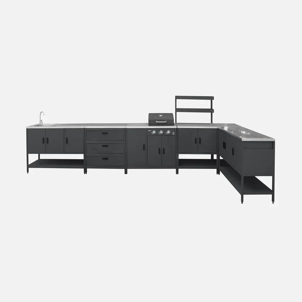 Modular outdoor kitchen 5-piece gas barbecue 3-burner thermometer Naxos