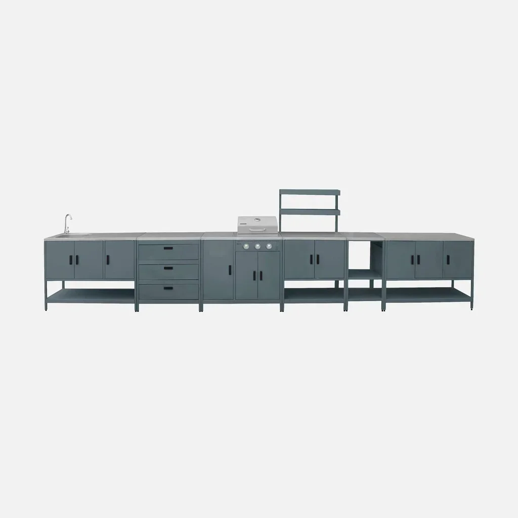 Outdoor Modular Kitchen Naxos Gas Barbecue 3 Burners Thermometer 5 Modules Stainless Steel