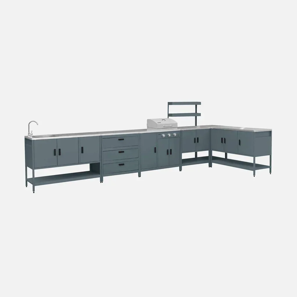 Outdoor Modular Kitchen Naxos Gas Barbecue 3 Burners Thermometer 5 Modules Stainless Steel