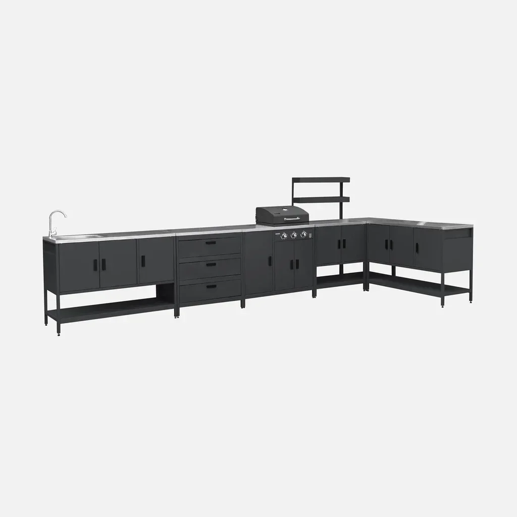 Modular outdoor kitchen 5-piece gas barbecue 3-burner thermometer Naxos
