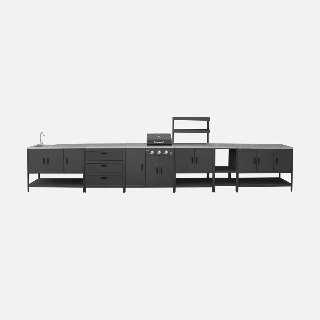 Modular outdoor kitchen 5-piece gas barbecue 3-burner thermometer Naxos