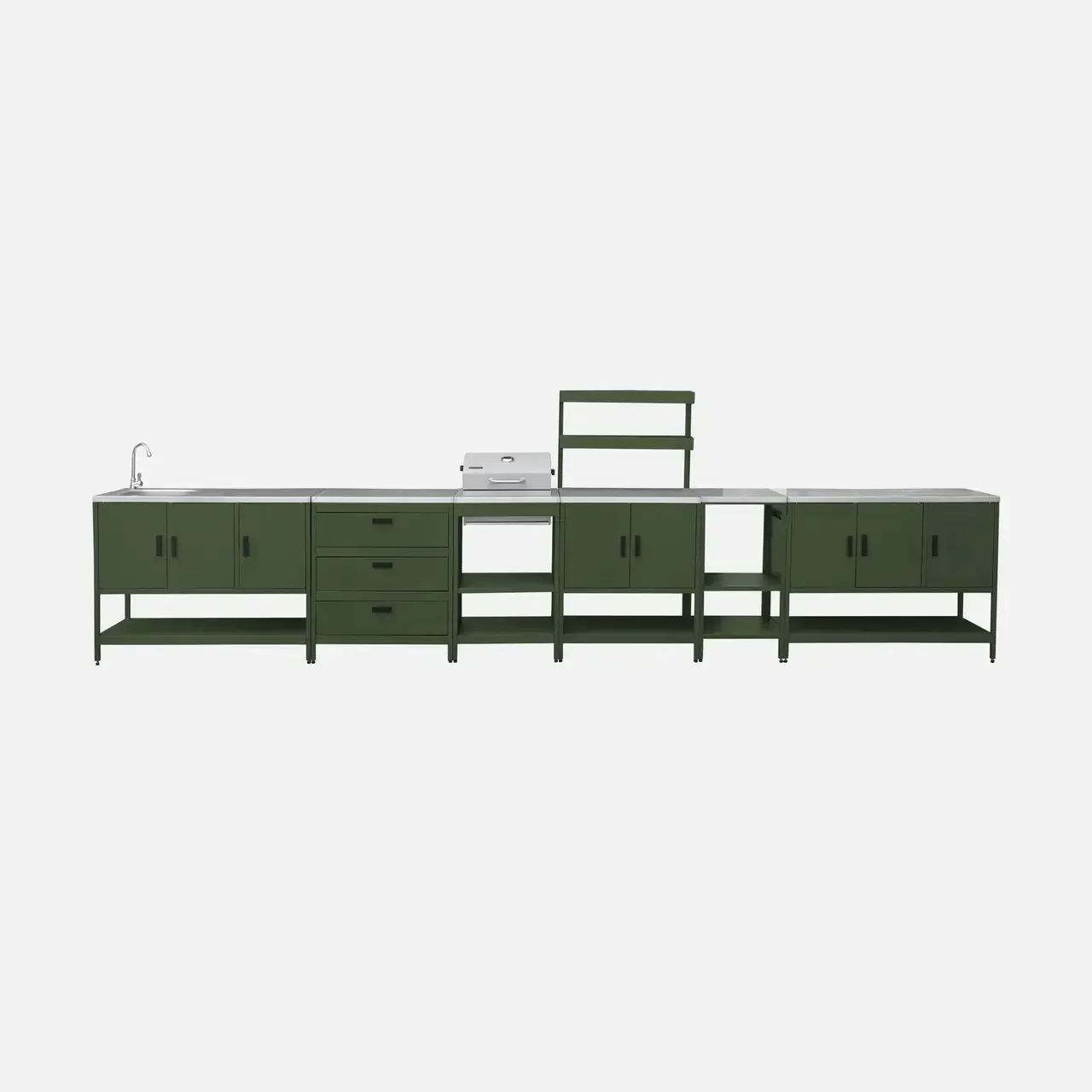 Cuisine extérieure modulaire BBQ charbon 5 éléments étagères thermomètre