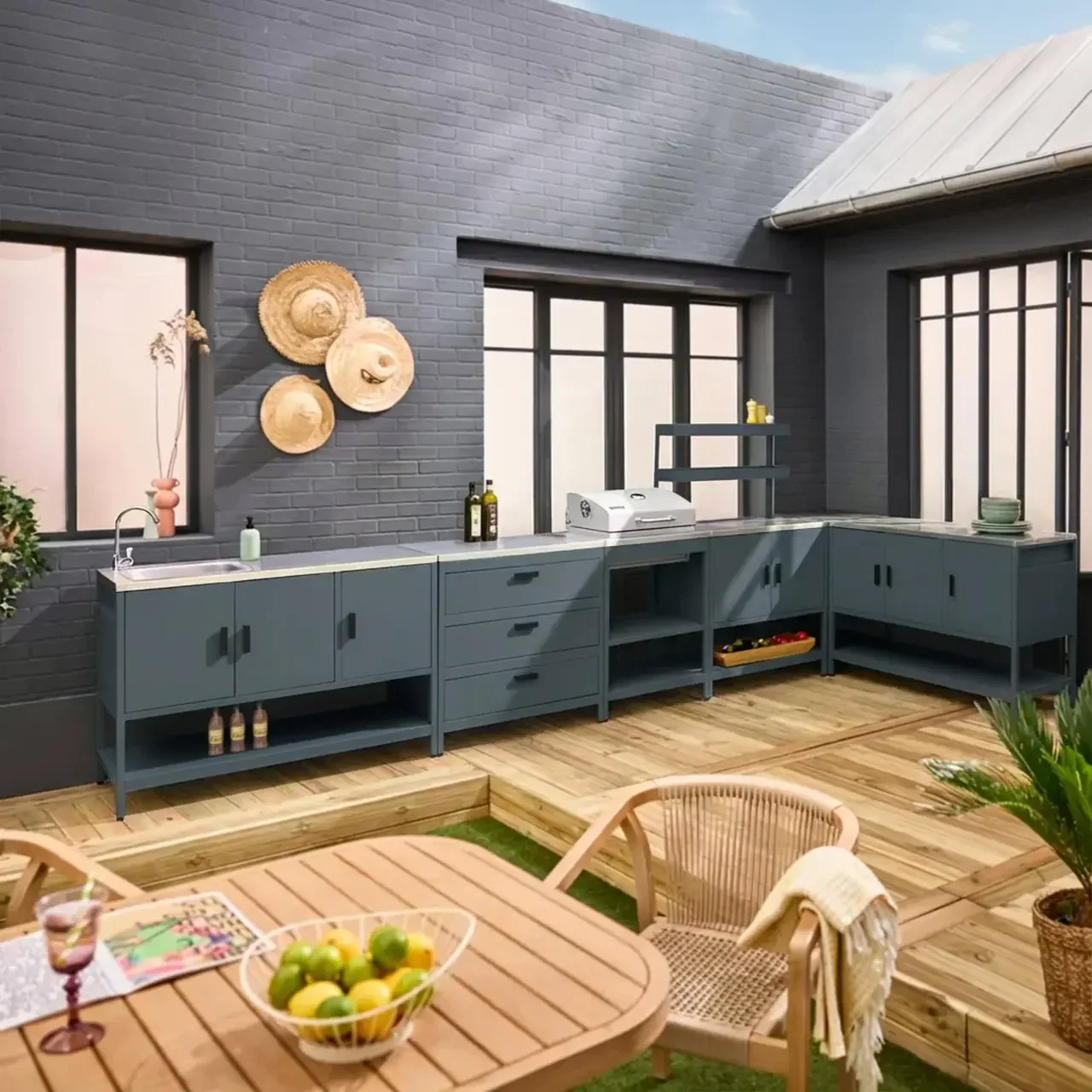 Cuisine extérieure modulaire 5 éléments BBQ charbon sur pied avec thermomètre Naxos