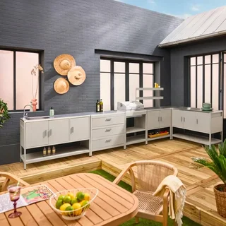 Cuisine extérieure modulaire 5 éléments BBQ charbon thermomètre intégré