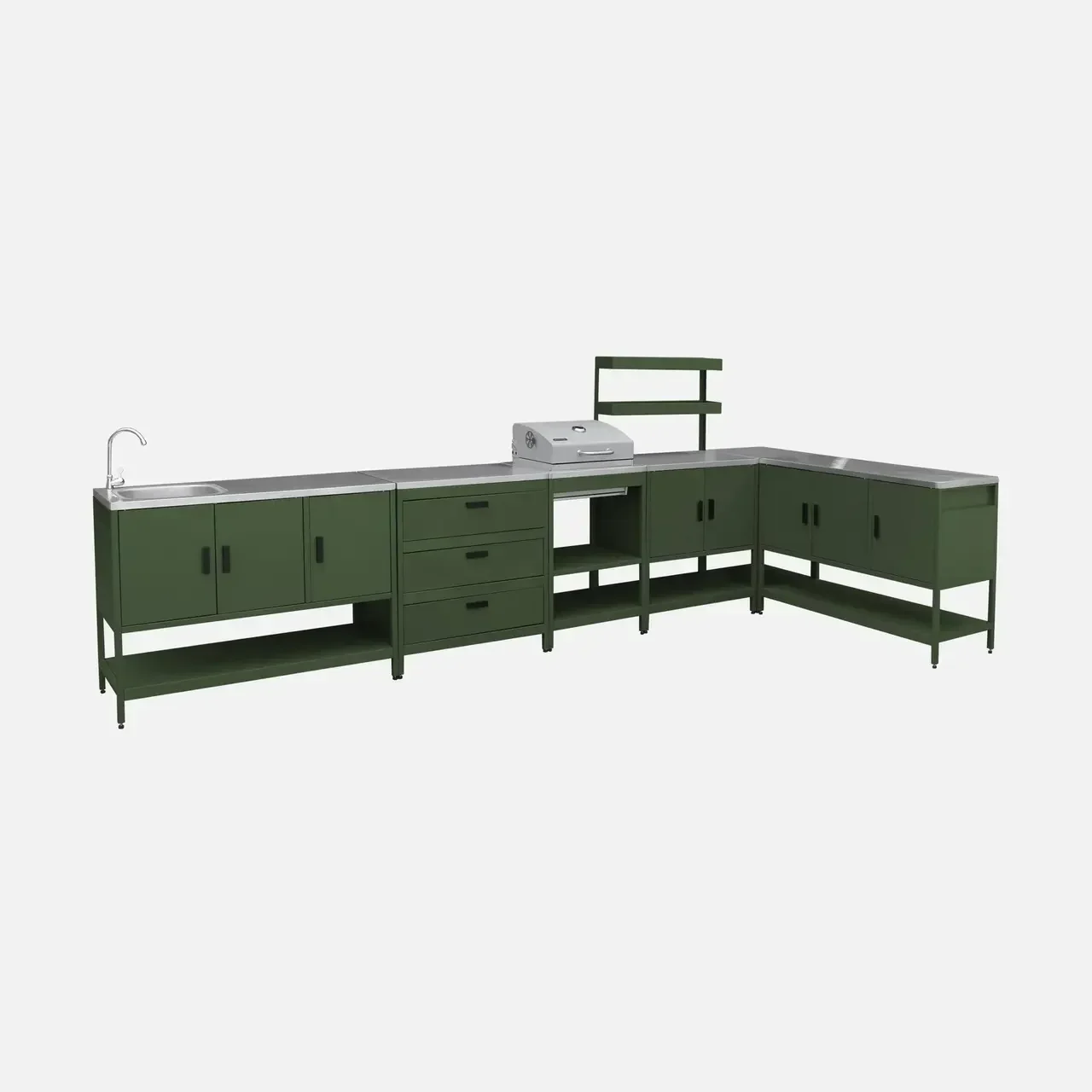 Cuisine extérieure modulaire BBQ charbon 5 éléments étagères thermomètre