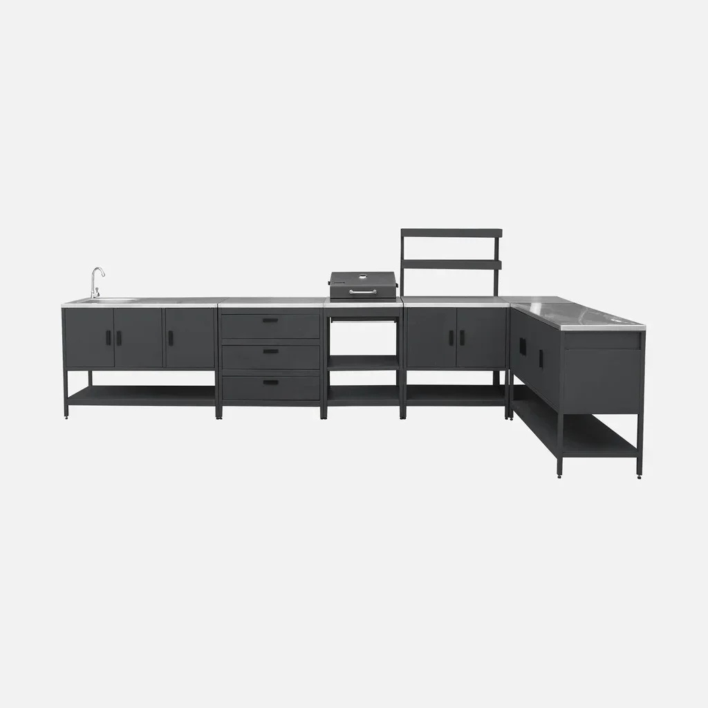 Cuisine extérieure modulaire BBQ charbon 5 éléments avec évier et rangements