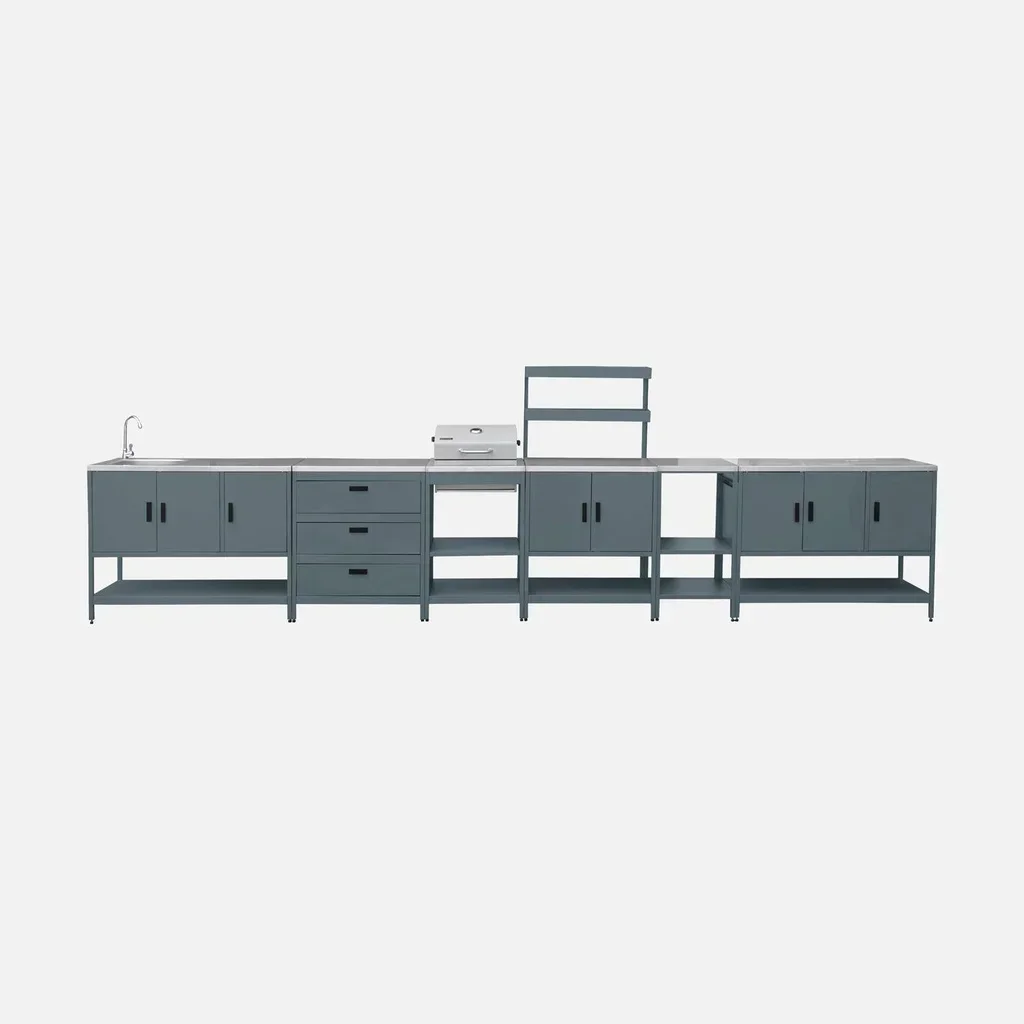 Cuisine extérieure modulaire 5 éléments BBQ charbon sur pied avec thermomètre Naxos