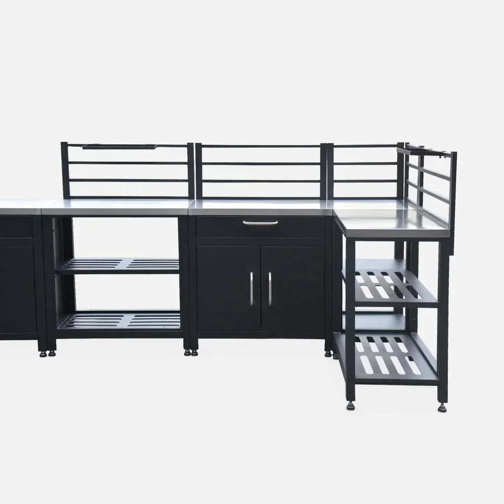 Cuisine extérieure modulaire 7 éléments avec barbecue gaz 4 brûleurs et thermomètre