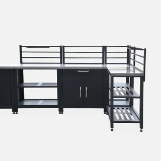 Cuisine extérieure modulaire 7 éléments avec barbecue gaz 4 brûleurs et thermomètre