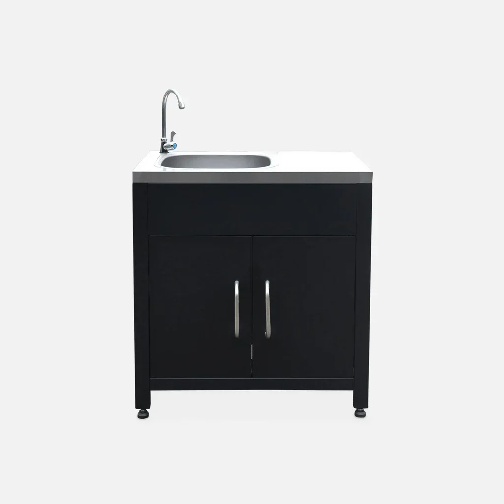 Cuisine extérieure modulaire 7 éléments avec barbecue gaz 4 brûleurs et thermomètre