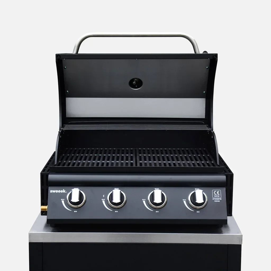 Cuisine extérieure modulaire 7 éléments avec barbecue gaz 4 brûleurs et thermomètre