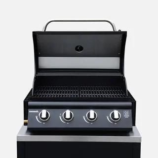 Cuisine extérieure modulaire 7 éléments avec barbecue gaz 4 brûleurs et thermomètre