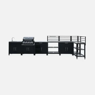 Cuisine extérieure modulaire 7 éléments avec barbecue gaz 4 brûleurs et thermomètre