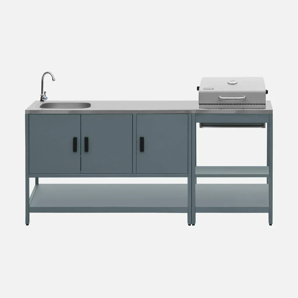 Cuisine extérieure modulaire 2 éléments - Barbecue charbon avec étagères et thermomètre