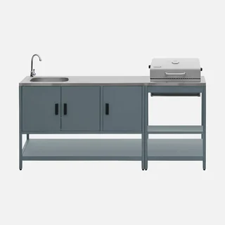 Cuisine extérieure modulaire 2 éléments - Barbecue charbon avec étagères et thermomètre