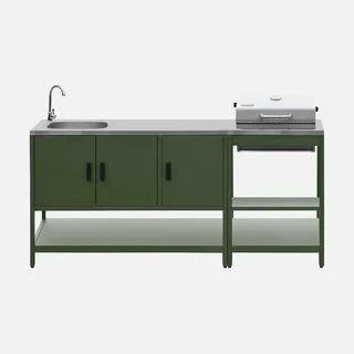 Barbecue charbon sur pied avec thermomètre et double étagère - Cuisine extérieure modulaire