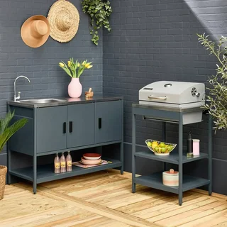 Cuisine extérieure modulaire 2 éléments - Barbecue charbon avec étagères et thermomètre