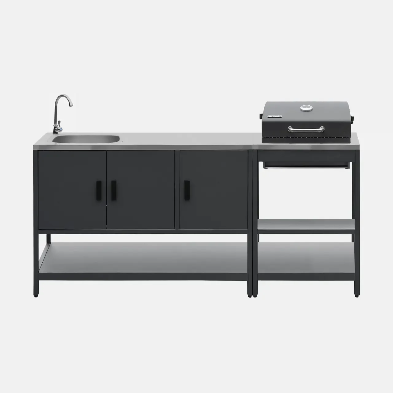 Cuisine extérieure modulaire barbecue charbon avec évier et rangements