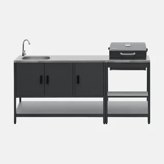 Cuisine extérieure modulaire barbecue charbon avec évier et rangements