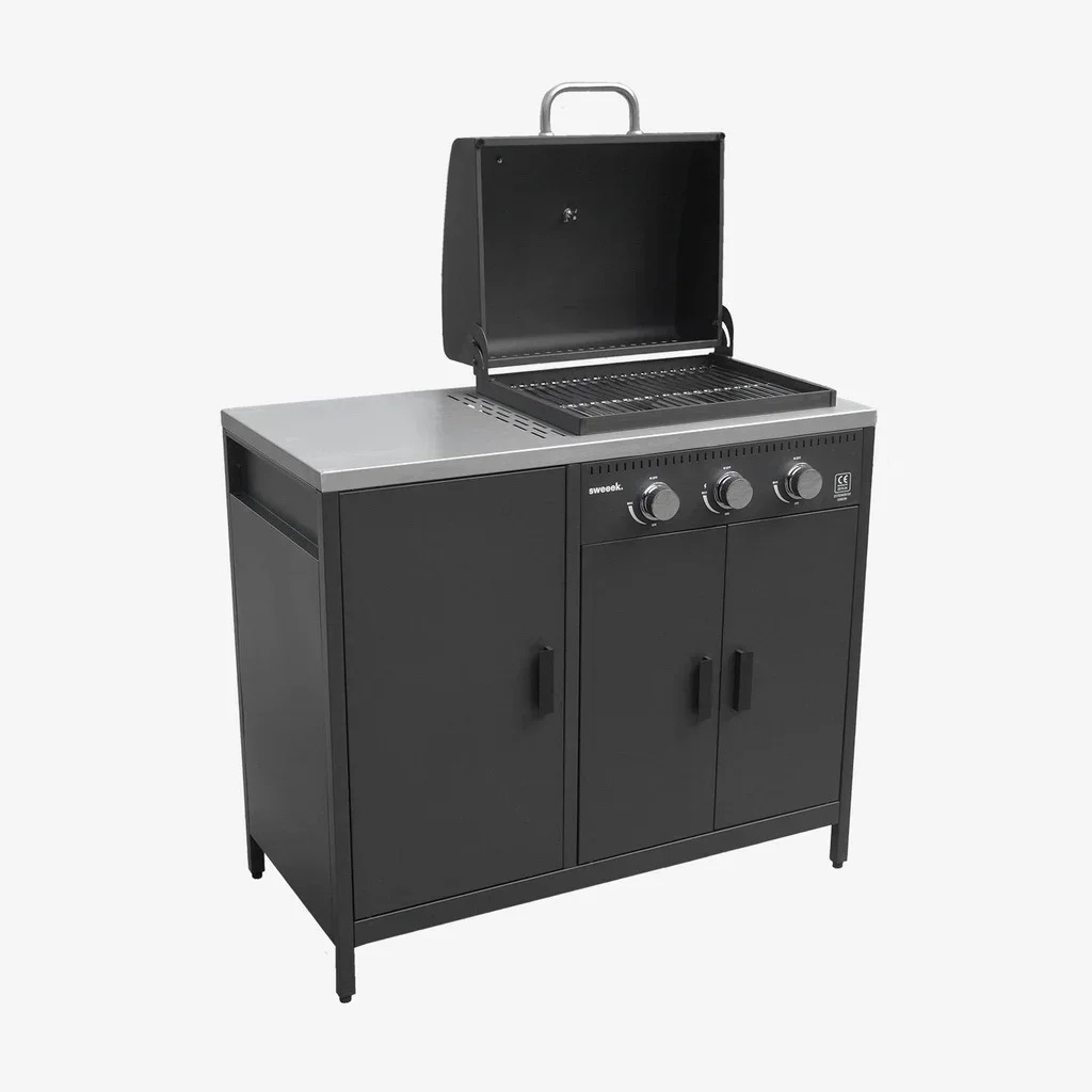 Modular outdoor kitchen 3-piece gas barbecue 3-burner integrated thermometer Naxos
