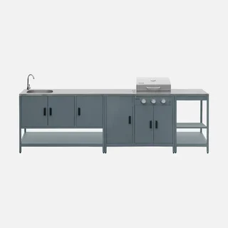 Modular outdoor kitchen 3-piece gas grill 3 burners thermometer stainless steel sink