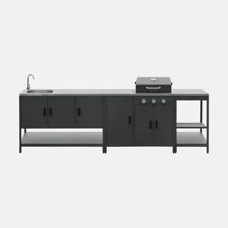 Modular outdoor kitchen 3-piece gas barbecue 3-burner integrated thermometer Naxos