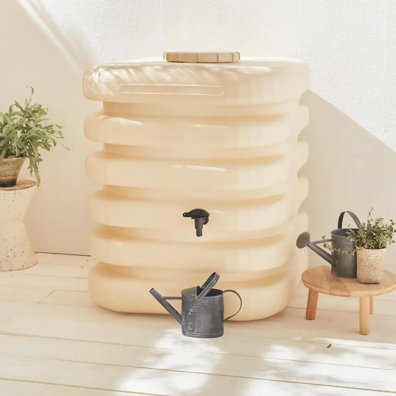 Cuve récupération eau de pluie 1000L cubique jardin avec robinet et raccord gouttière