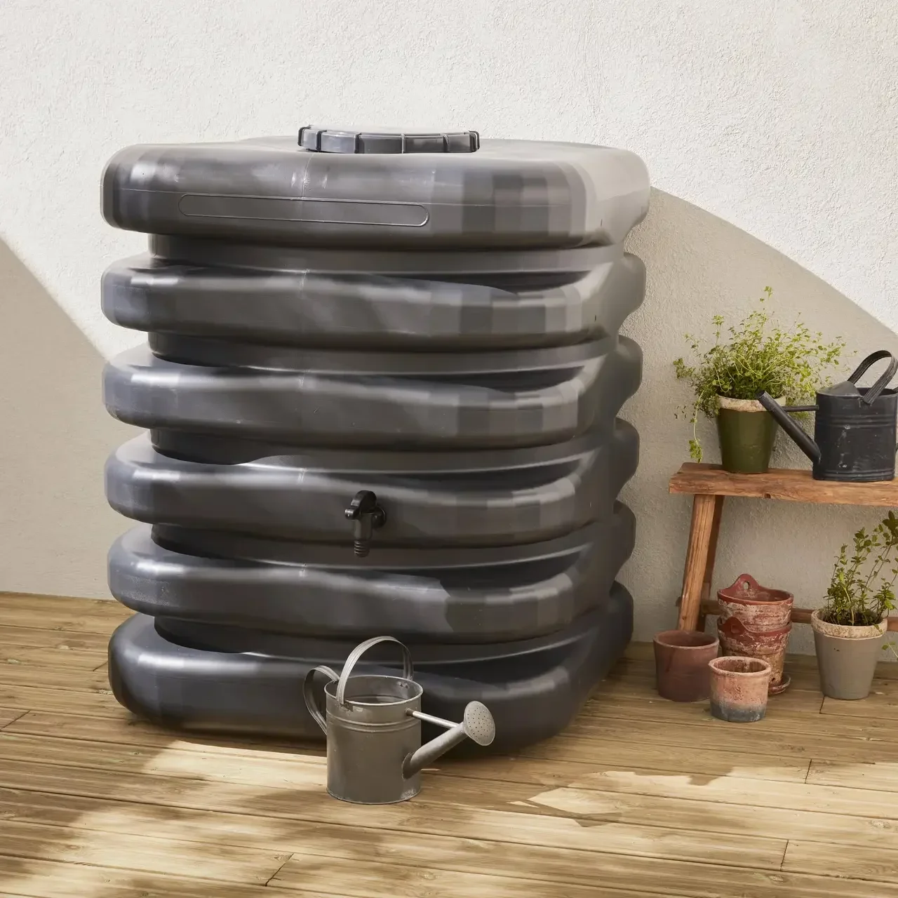 Cuve récupération eau de pluie 1000L cubique avec robinet et couvercle