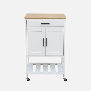 Carrello cucina legno massello hevea 56 cm piano nero con ripiano e ruote
