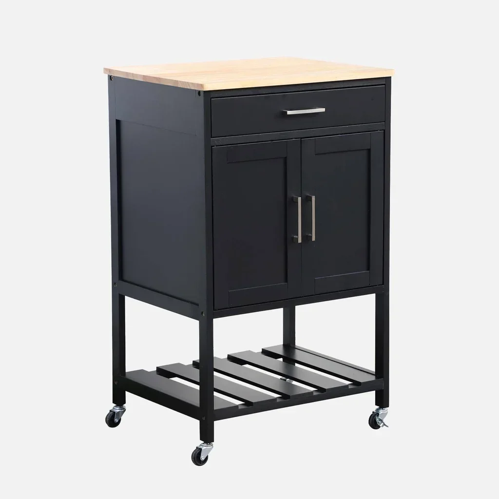 Carrello cucina legno hevea 56 cm con cassetto e ruote
