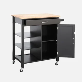 Carrello cucina vassoio legno hevea con maniglia integrata L83 cm Bendor nero